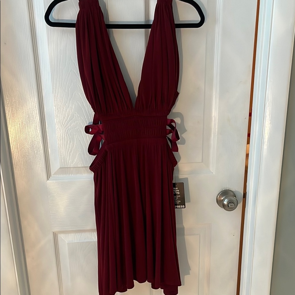 NWT Burgundy Dress with Side Ribbons